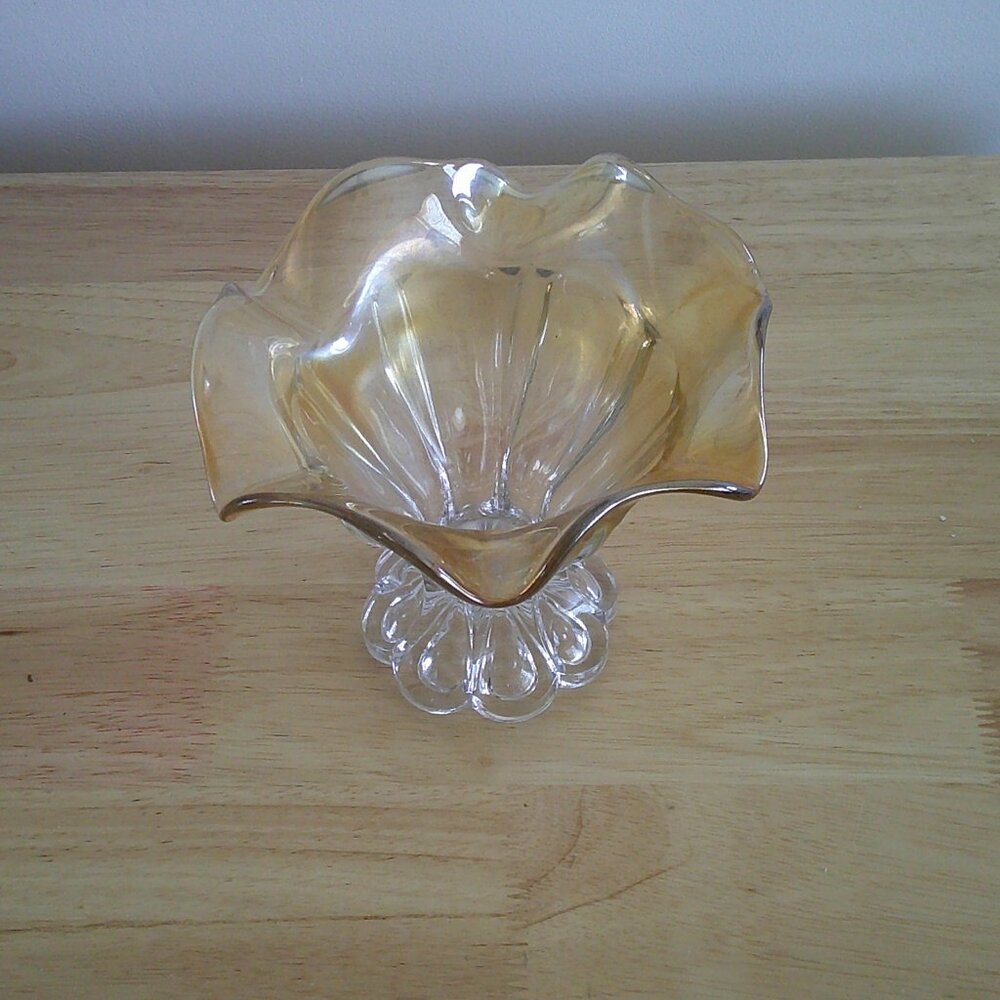 Cardinal Art Glass Candy dish Compote Ruffle Bowl with pedestal